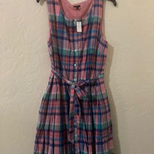 TALBOTS pink plaid buttoned down sleeveless fit and flared dress